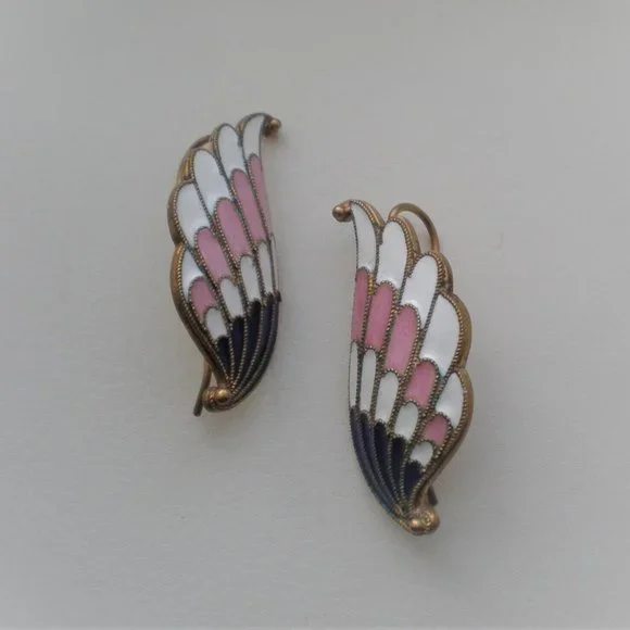 Vintage LARGE NEW OLD STOCK Russian USSR Sterling Silver Enamel Dangle Earrings